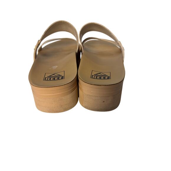 Reef Cushion Hi Vista Hi Platform Women Gold Tan Strap Slip On Slide Sandal 7.5 - Picture 5 of 7
